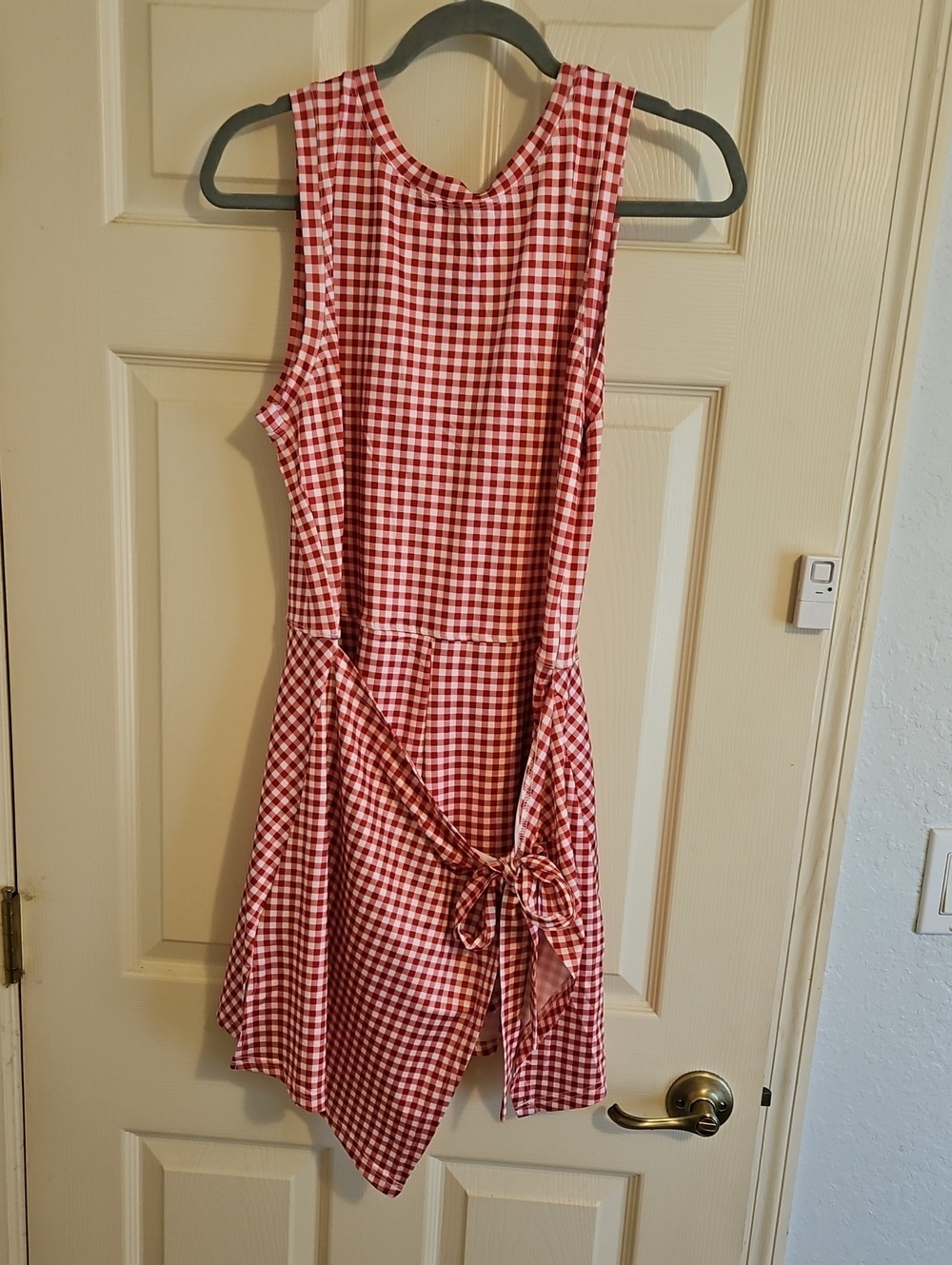 Red Gingham Tie-Front Sleeveless Dress